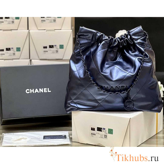 Chanel 22 Handbag Blue Metallic Bag 39x42x8cm - 1