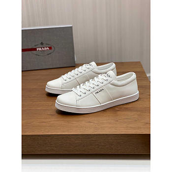 Prada Brushed Leather And Leather Sneakers White