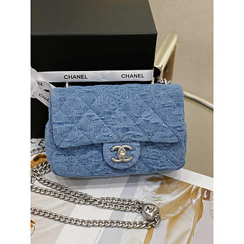 Chanel Mini Flap Bag Denim & Silver-Tone Metal Blue 19cm