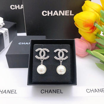 Chanel Crystal Pearl Drop Earrings