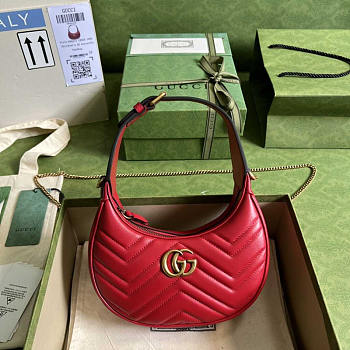 Gucci GG Marmont Half Moon Shoulder Bag Red 21.5x11x5cm