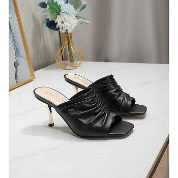 Dior D-Fame Heeled Sandal Pleated Lambskin Black 10cm