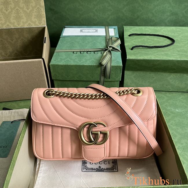 Gucci GG Marmont Small Shoulder Bag Peach Leather 26x15x7cm - 1