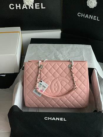 Chanel Shopping Tote Caviar Silver Pink 33x24x13cm