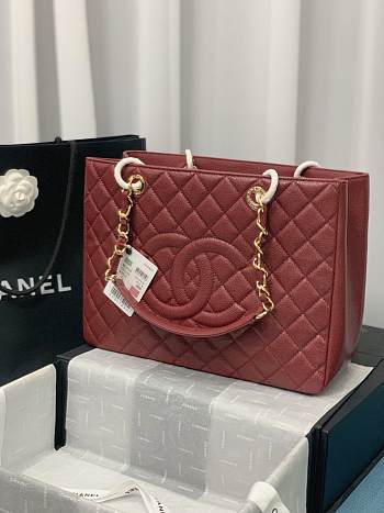Chanel Shopping Tote Caviar Gold Red Wine 33x24x13cm
