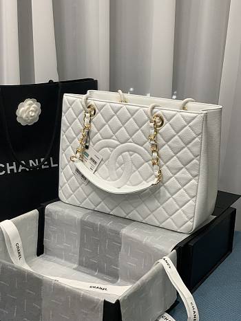Chanel Shopping Tote Caviar Gold White 33x24x13cm
