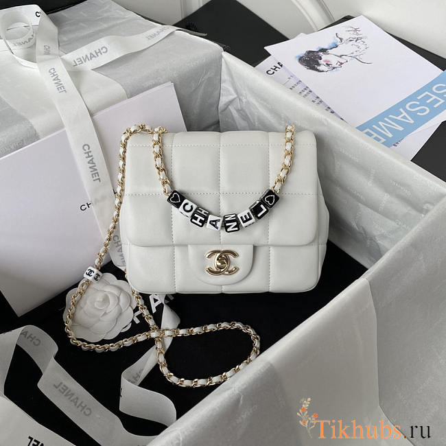 Chanel Monaco Mini Square Flap Bag White Lambskin 16.5x13.x8cm - 1