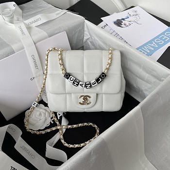 Chanel Monaco Mini Square Flap Bag White Lambskin 16.5x13.x8cm