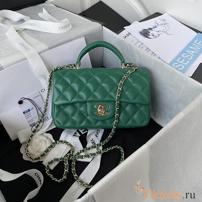 Chanel Top Handle Flap Bag Green 20x12x6cm - 1