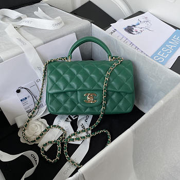 Chanel Top Handle Flap Bag Green 20x12x6cm