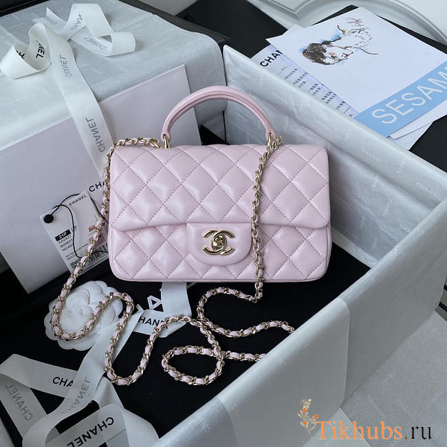 Chanel Top Handle Flap Bag Pink 20x12x6cm - 1