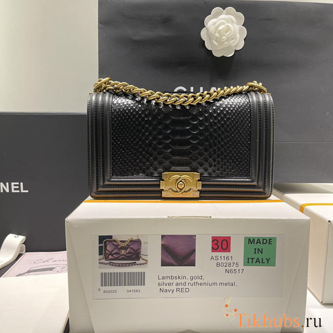 Chanel LeBoy Python Skin Shoulder Bag Black Gold 25cm - 1
