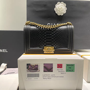 Chanel LeBoy Python Skin Shoulder Bag Black Gold 25cm
