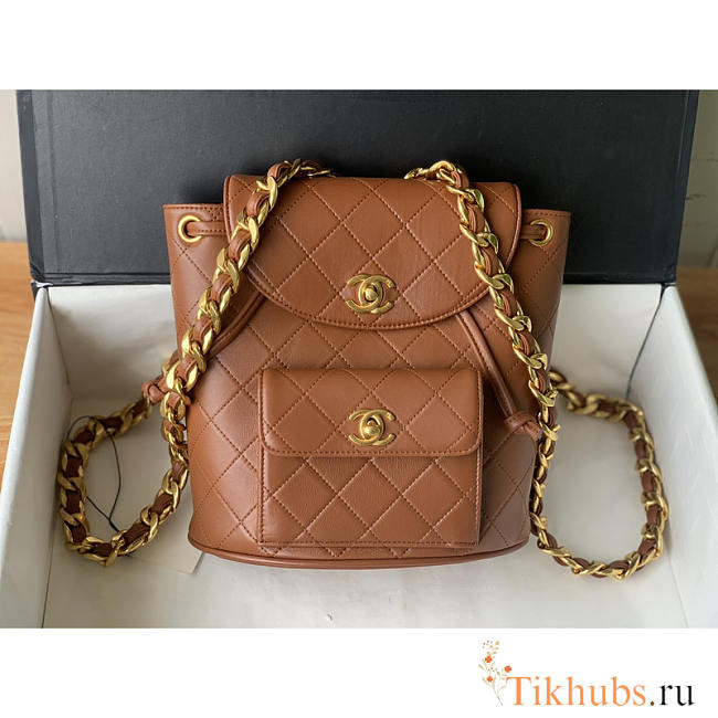Chanel Backpack Lambskin Duma Gold Hardware Brown 21x10x20.5cm - 1