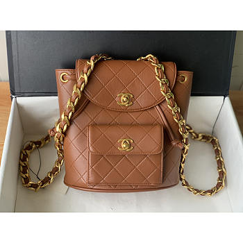 Chanel Backpack Lambskin Duma Gold Hardware Brown 21x10x20.5cm