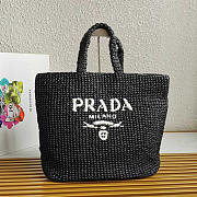 Prada Raffia Tote Bag Black 40x34x16cm - 1