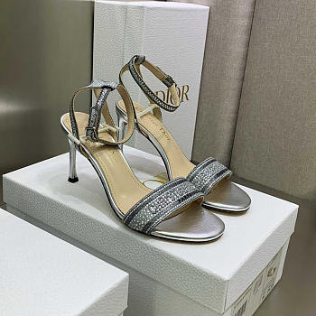 Dior Dway Heeled Sandal Silver-Tone Cotton Metallic 6.5cm and 10cm