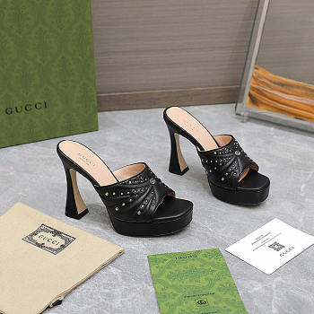 Gucci Women's Heeled Slide Sandal Black 15cm