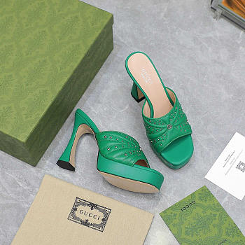 Gucci Women's Heeled Slide Sandal Green 15cm
