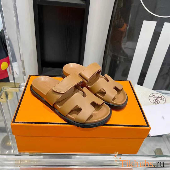 Hermes Chypre Sandal Naturel Calfskin Leather Brown - 1