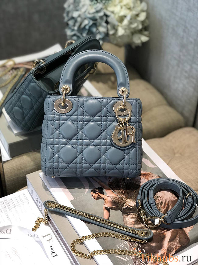 Dior Mini Lady Lambskin Blue Gold 17cm - 1