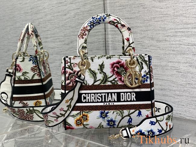 Dior Medium Lady D-Lite White Multicolor Petites Fleurs 24 x 20 x 11 cm - 1