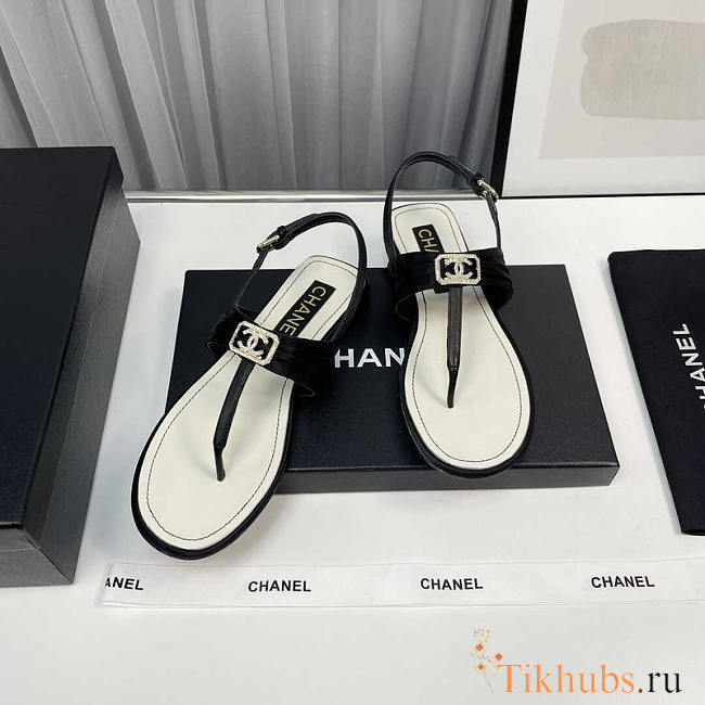 Chanel Satin Metal & Strass Sandals Black - 1