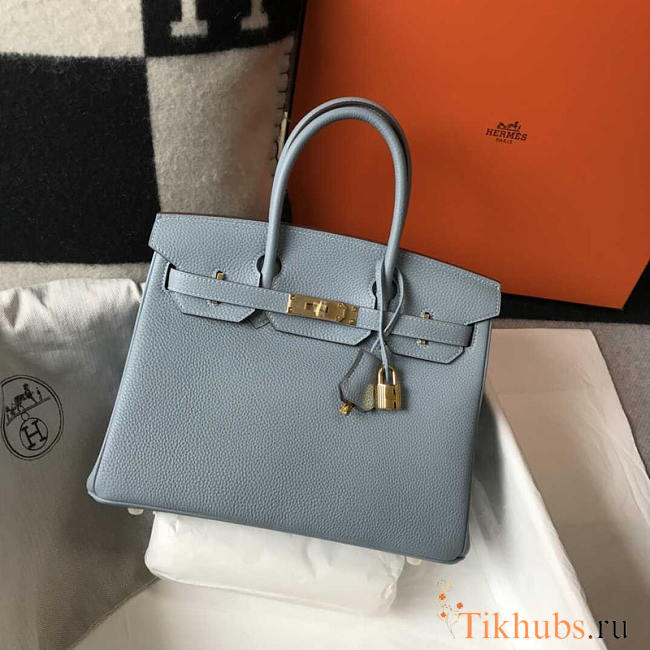 Hermes Birkin 30 Leather Tote Blue Gold 30cm - 1