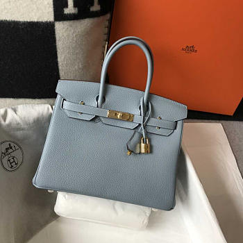 Hermes Birkin 30 Leather Tote Blue Gold 30cm