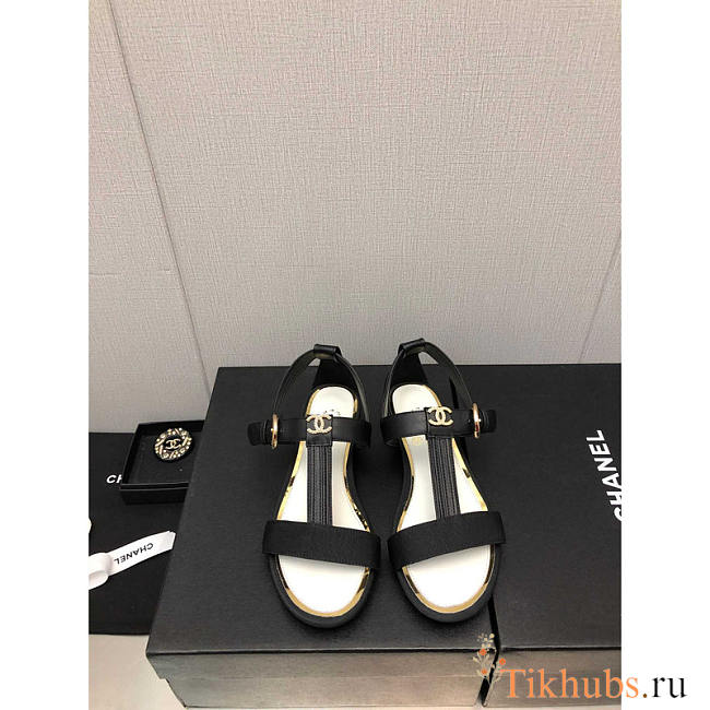 Chanel Party Style Logo Sandals Black - 1