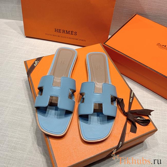 Hermes Flat Slides Blue  - 1