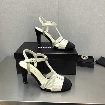 Chanel Lambskin & Grosgrain Black White Heel 10cm