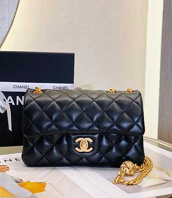 Chanel Flap Bag CF Camellia Lambskin Black Gold 20cm