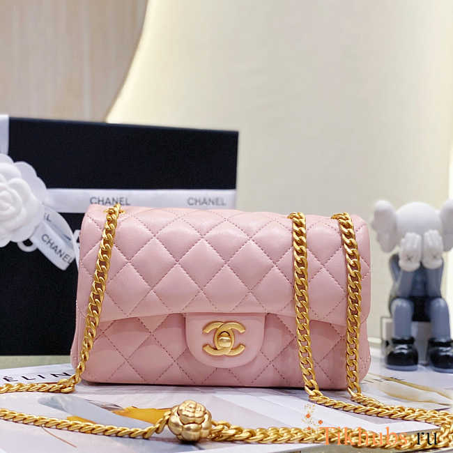 Chanel Flap Bag CF Camellia Lambskin Pink Gold 20cm - 1