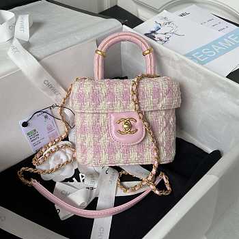 Chanel Small Vanity Case Tweed Lambskin Gold Pink 12.5x15x8cm
