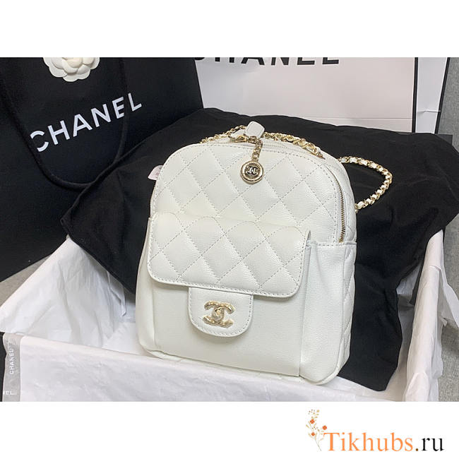 Chanel CC Day Backpack Quilted Caviar Mini White 18x16x8cm - 1