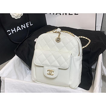 Chanel CC Day Backpack Quilted Caviar Mini White 18x16x8cm