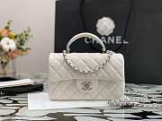 Chanel Mini Flap Bag Caviar Top Handle White Silver 20x13x9cm - 1