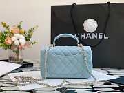 Chanel Flap Bag Lambskin Top Handle Blue Gold 20x13x9cm - 3