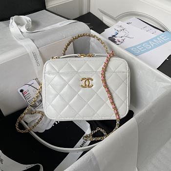 Chanel Vanity Bag Glossy Calfskin Gold White 14x19x8.5cm