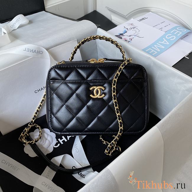 Chanel Vanity Bag Glossy Calfskin Gold Black 14x19x8.5cm - 1