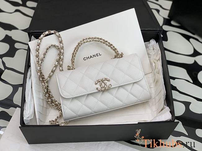 Chanel Flap Chain Bag White Caviar Gold With Handle 18x10x4.5cm - 1