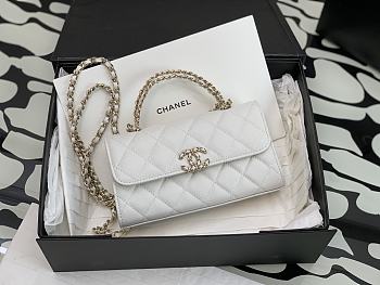 Chanel Flap Chain Bag White Caviar Gold With Handle 18x10x4.5cm