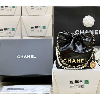 Chanel 22 Mini Handbag Calfskin Gold Black 20x19x6cm