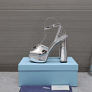 Prada Logo Plaque Platform Heeled Sandals Silver 13.5cm - 3
