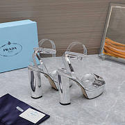 Prada Logo Plaque Platform Heeled Sandals Silver 13.5cm - 4