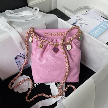 Chanel Small Bucket Bag Lambskin Gold Pink 17 × 16 × 7 cm