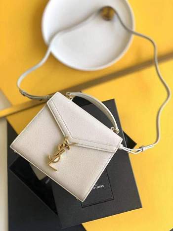 YSL Cassandra Mini Top Handle Bag Grain White 20x16x7.5cm