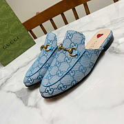 Gucci Princetown Horsebit Canvas Jacquard Blue Slippers - 4