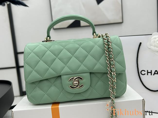 Chanel Mini Flap Bag With Top Handle Green 20x12x6cm - 1